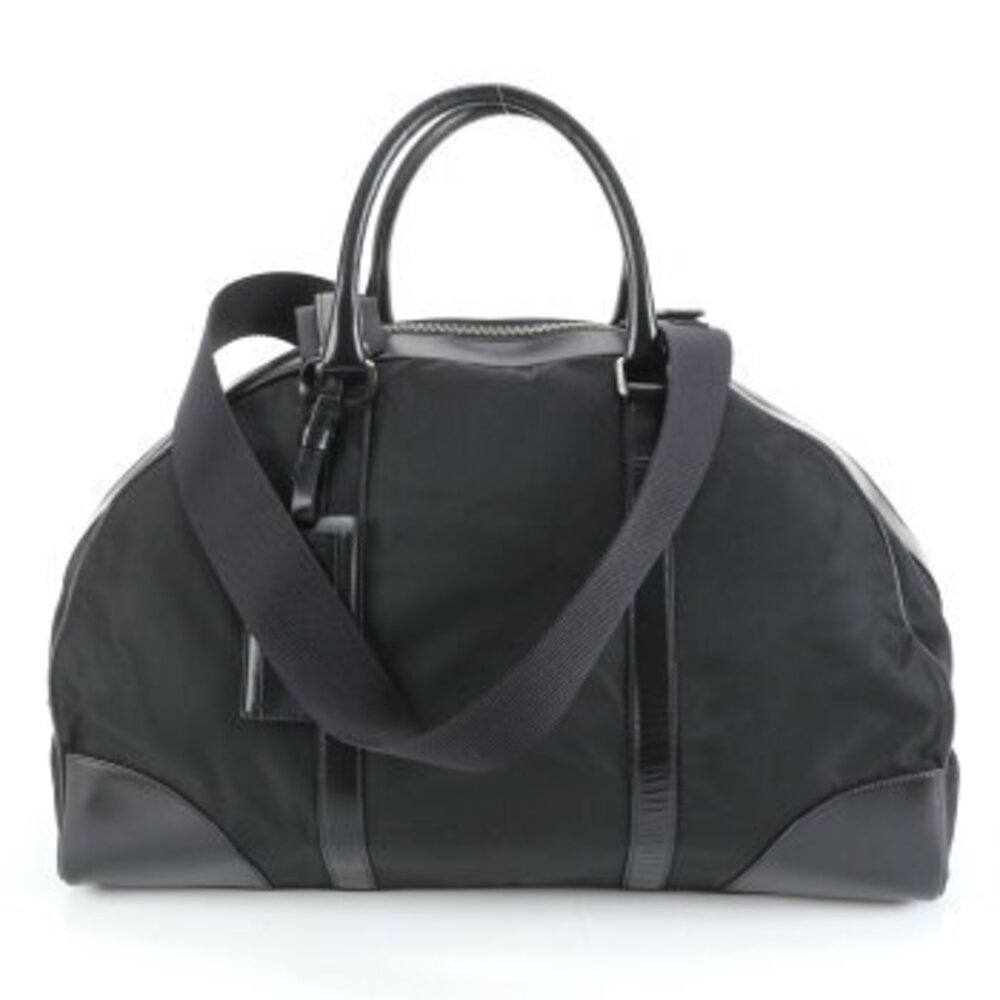 Prada Tessuto leather Boston bag triangle logo business trips travel Black REM